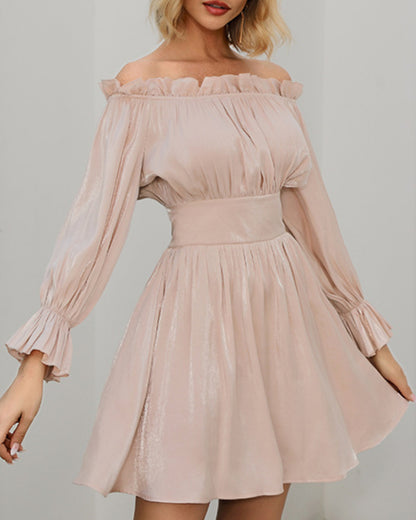 Off Shoulder Ruffled Skater Backless Mini Dresses