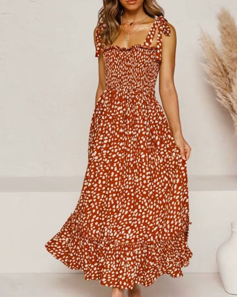 Polka Dot Lace-up Floral Backless Strappy Maxi Midi Dresses