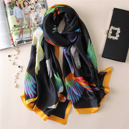 Parrot Print Silk Scarf for Women