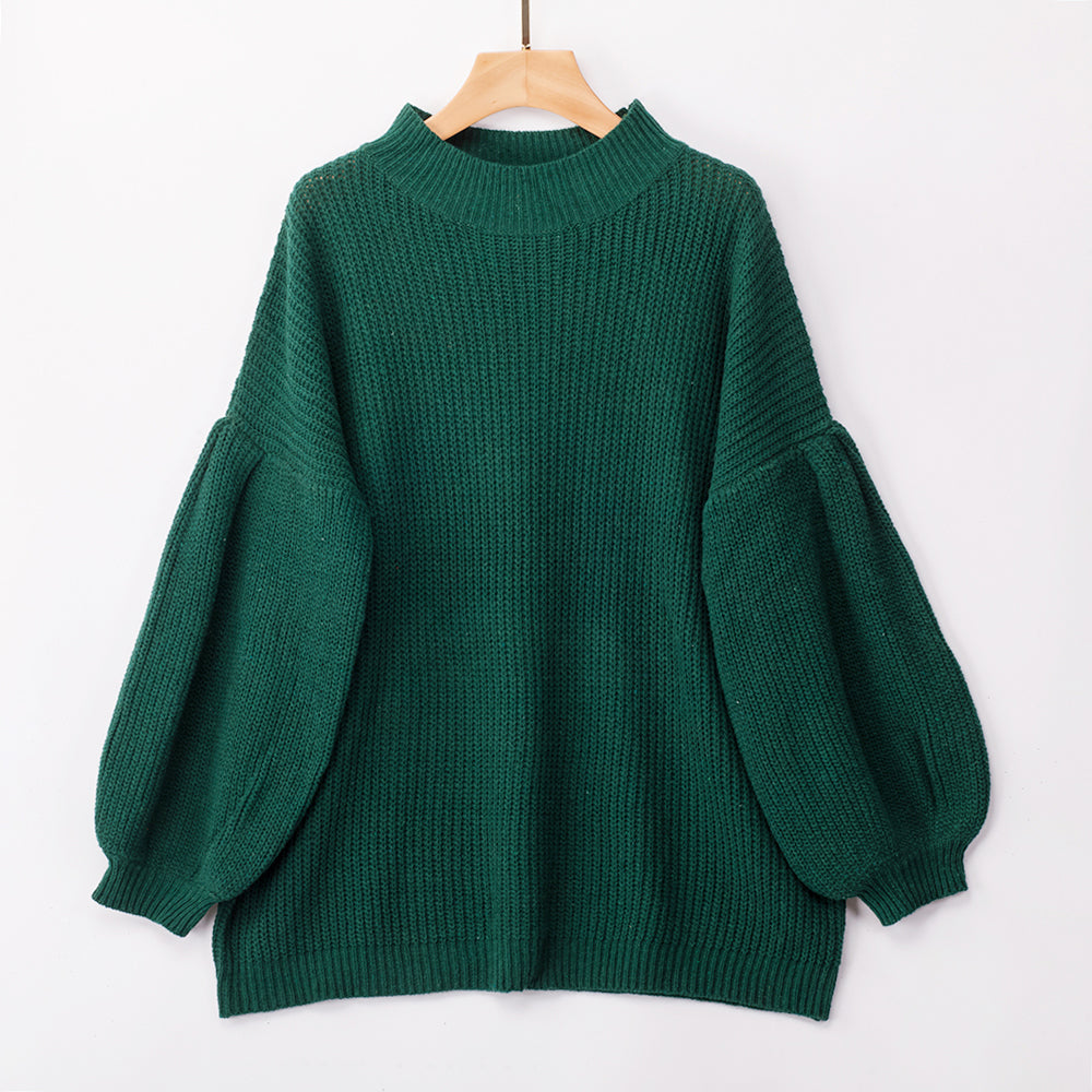 High-collared Lantern Sleeve Knit Oversize Sweater