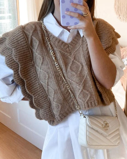 Ruffles Stripe Oversize V-neck Knit Sweater Vest