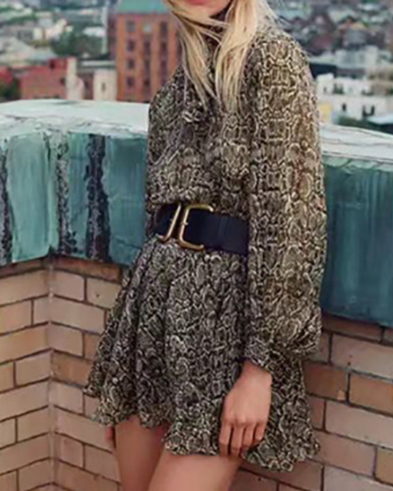 Lantern Sleeve Elastic Chiffon Floral Mini Dresses