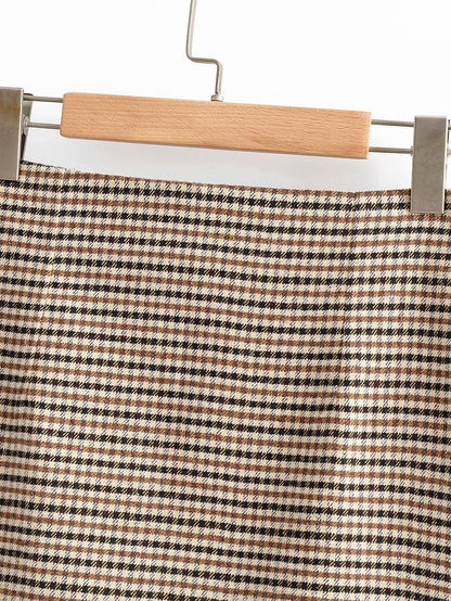 Single-breasted Houndstooth Coat Blazer Skirt Two-piece Suit