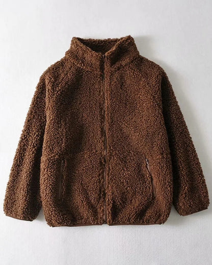 Half High Collar Zipper Lamb Wool Outerwear