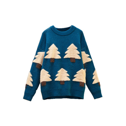 Christmas Tree Knit Cartoons Contrast Oversize Sweater