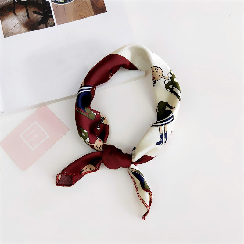 Floral Print Silk Small Square Scarf for Women - 40 Colors