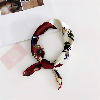 Floral Print Silk Small Square Scarf for Women - 40 Colors