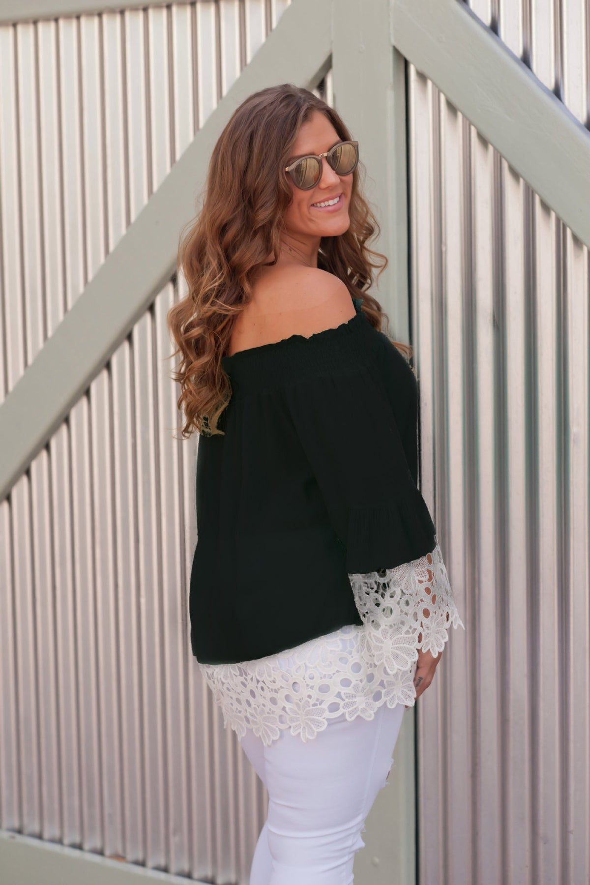 Women Sexy One Shoulder Lace Stitching Long Sleeve Loose Cuffs Shirt Blouses