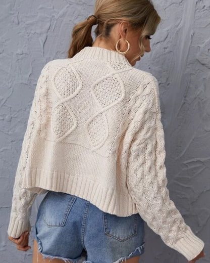 Single-breasted Argyle Pattern Knit Horn Button Cardigan Sweater