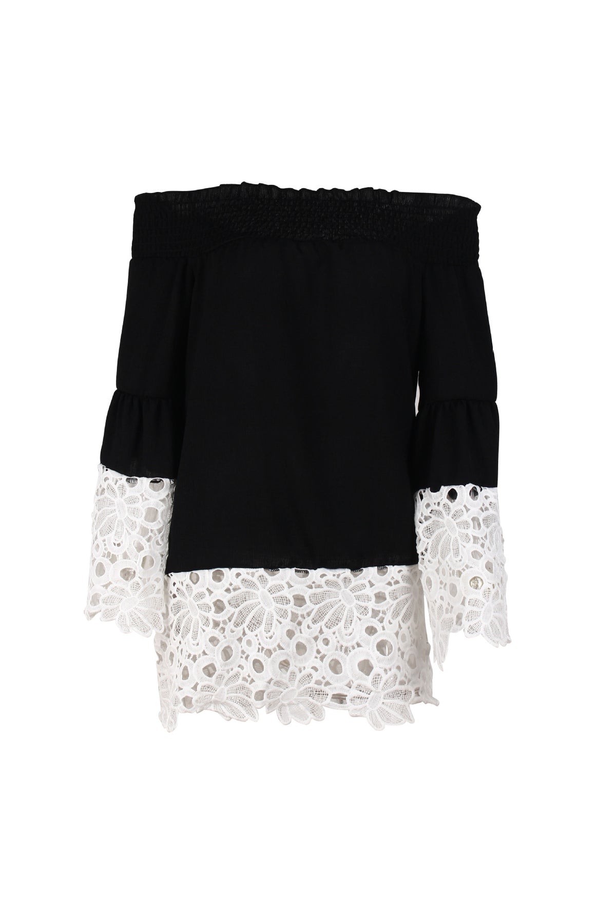 Women Sexy One Shoulder Lace Stitching Long Sleeve Loose Cuffs Shirt Blouses