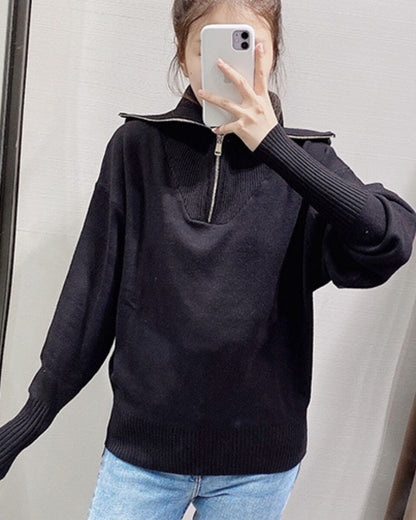 Vintage Knit Pile High Collar Sweaters