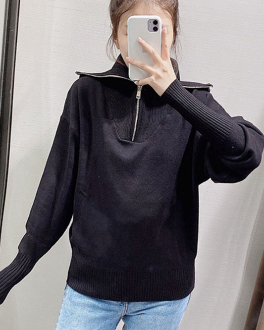 Vintage Knit Pile High Collar Sweaters