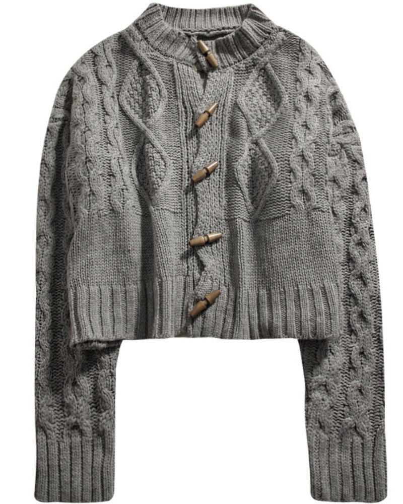 Single-breasted Argyle Pattern Knit Horn Button Cardigan Sweater