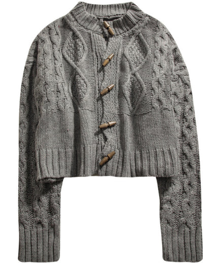 Single-breasted Argyle Pattern Knit Horn Button Cardigan Sweater