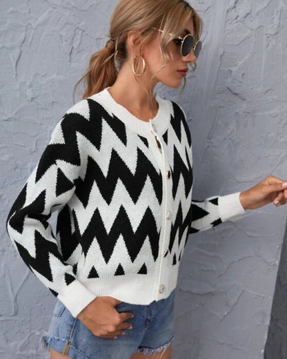 Striped Knit Single-breasted Geometry Sweaters Cardigans