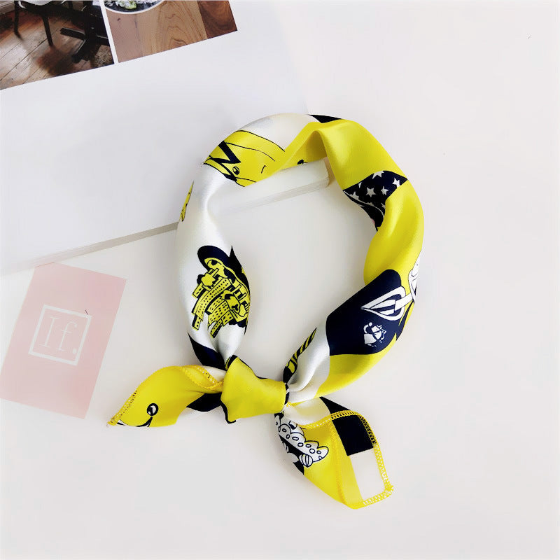 Floral Print Silk Small Square Scarf for Women - 40 Colors
