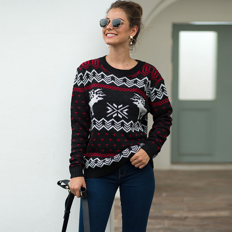 Christmas Snowflake Fawn Jacquard Long Sleeve Sweater