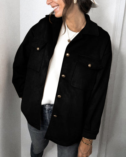 Splicing Single-breasted Button Suede Lapel Outerwear Coat