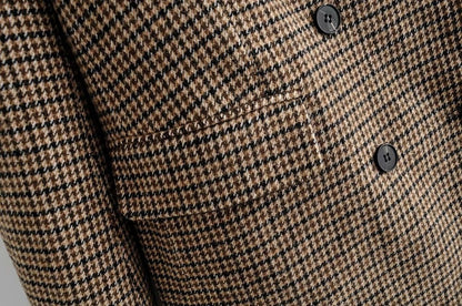 Double-breasted Houndstooth Suit Coat Cardigan Blazers