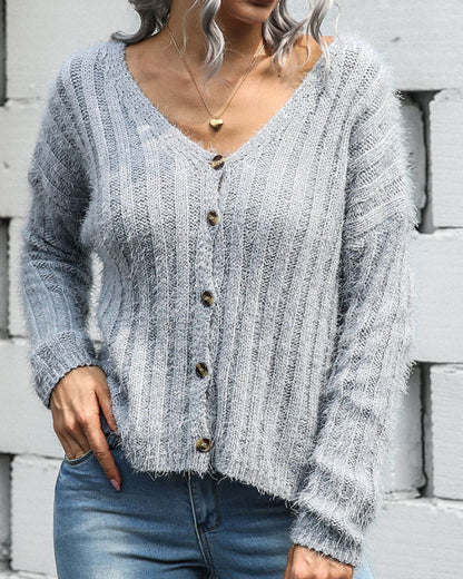 V-neck Single-breasted Knit Sweaters Cardigans