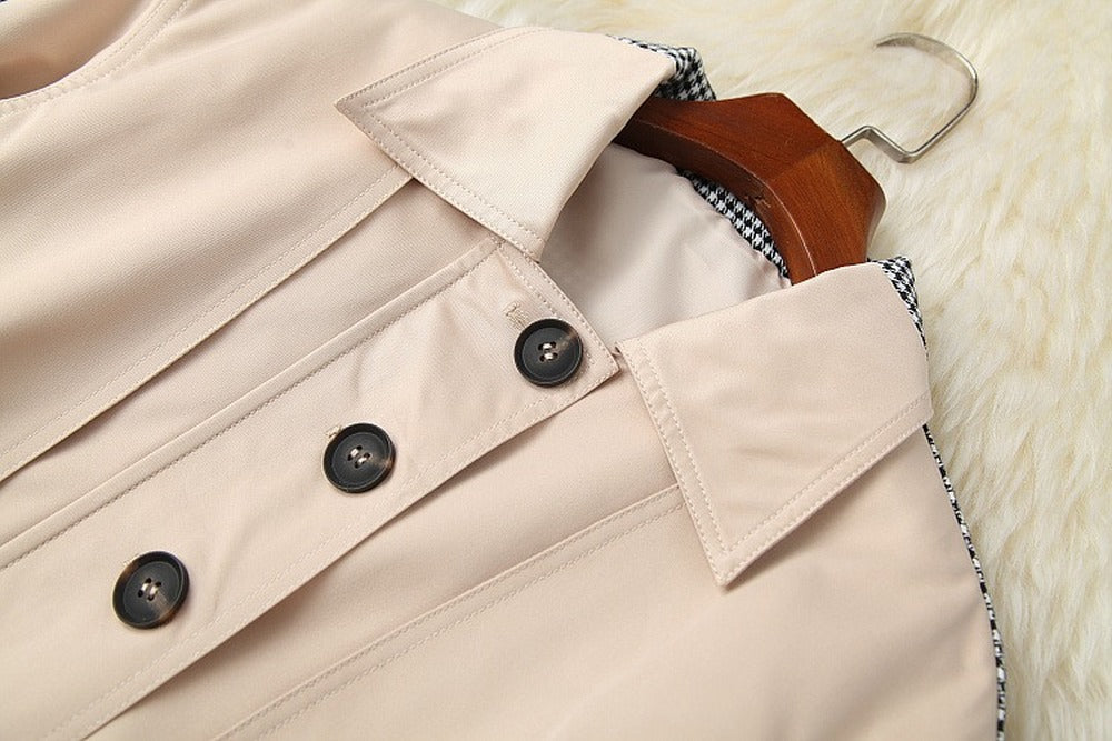 Apricot Splicing Houndstooth Single-breasted Coat Jacket Skirt Two-piece Set