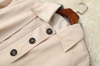 Apricot Splicing Houndstooth Single-breasted Coat Jacket Skirt Two-piece Set