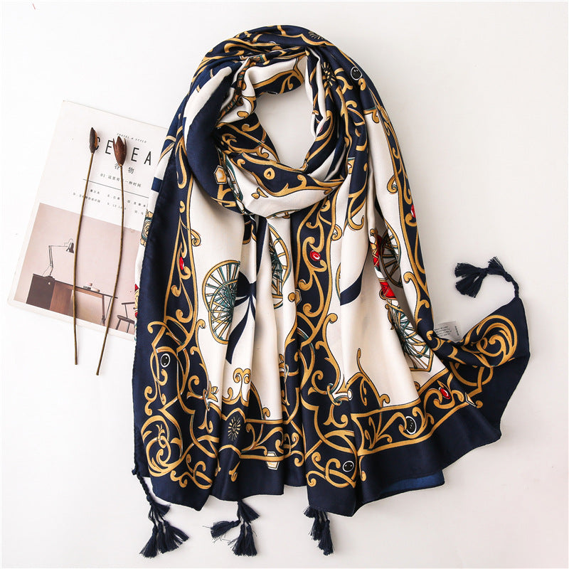 Tassel Printed Twill Scarf Shawl for Women Ladies Girls