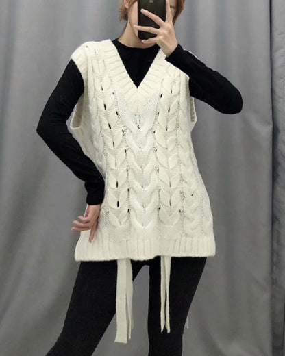 V-neck Knit Lacing Hollow-out Sweaters