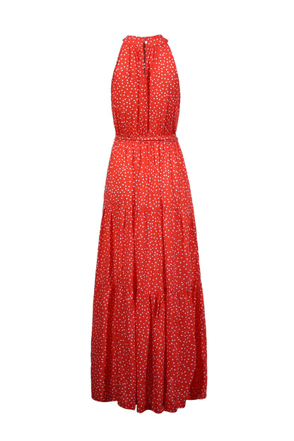 Orange Wave Bohemian Boho Printed Hanging Neck Straps Maxi Dresses