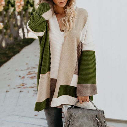 Women‘s Oversized Loose Splicing Sweater Cardigan