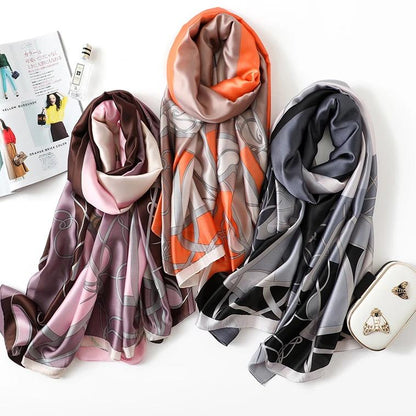 Elegant Fashion Horse Chain Pattern Silk Scarf Shawl Wrap for Women Ladies Girls 90x180