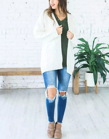 Solid Color Knit Long Cardigan Plus Size S-3XL
