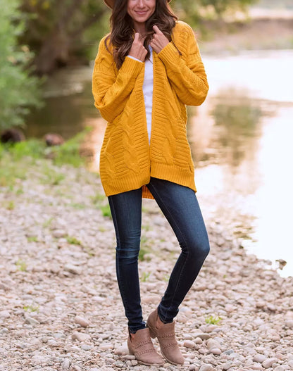 Solid Color Knit Long Cardigan Plus Size S-3XL