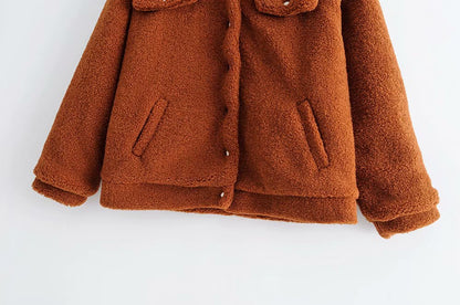 Pile Collar Single-breasted Lambswool Fur Outerwear