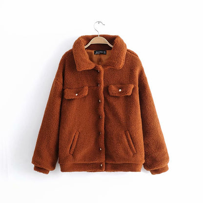 Pile Collar Single-breasted Lambswool Fur Outerwear