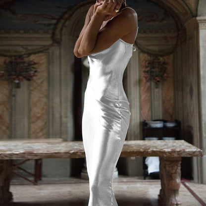 Party Strappy Silk Satin Backless Bodycon Midi Dresses
