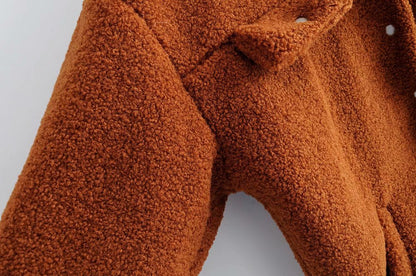 Pile Collar Single-breasted Lambswool Fur Outerwear
