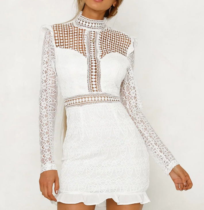 Hollow-out Backless Lace Round Neck Bodycon Party Mini Dresses