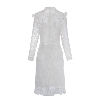 Hollow-out Backless Lace Round Neck Bodycon Party Mini Dresses
