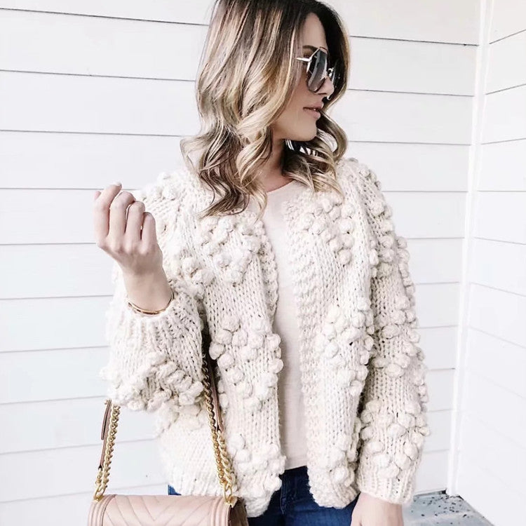 V-neck Handicraft Splicing Hollow-out Sweaters Cardigans