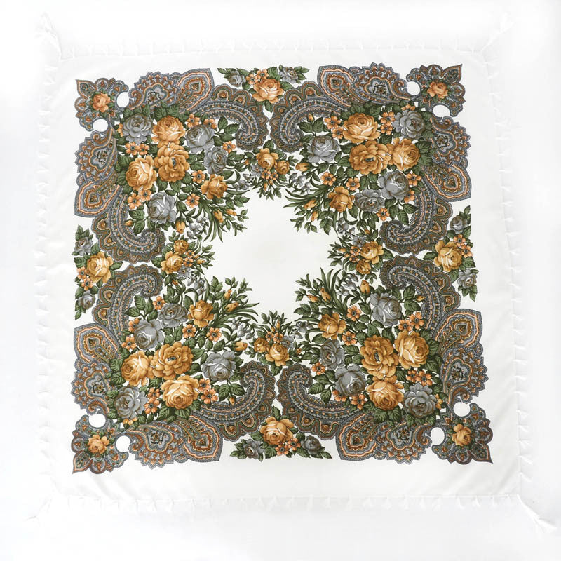 Ethnic Flower Print Square Scarf Shawl Fringed Scarves for Women Ladies Girls