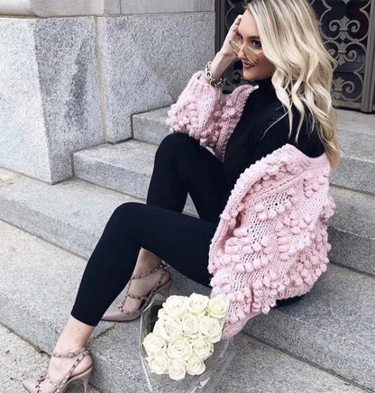 V-neck Handicraft Splicing Hollow-out Sweaters Cardigans