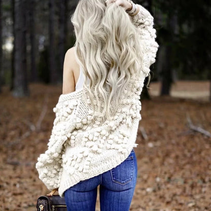 V-neck Handicraft Splicing Hollow-out Sweaters Cardigans
