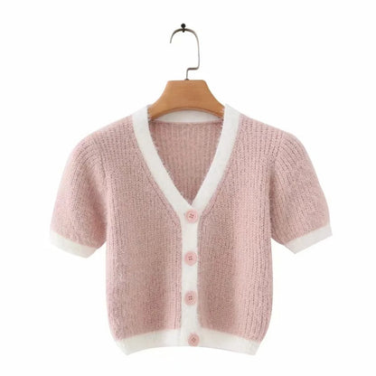 Mohair Single-breasted Knitting Short Cardigan Green