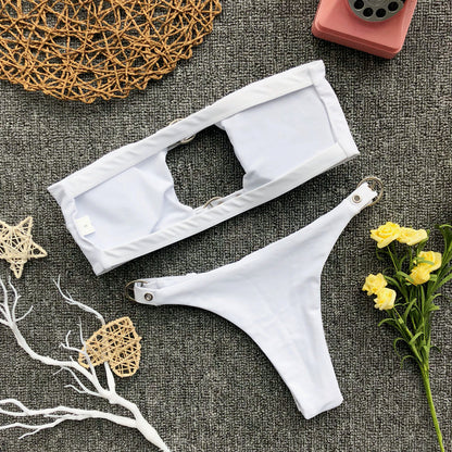 Buckle Bikini Button-down Swimwear