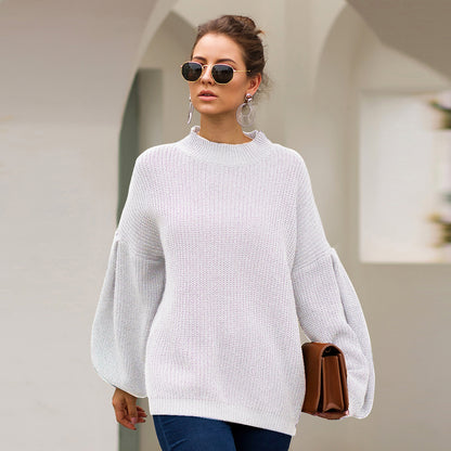 High-collared Lantern Sleeve Knit Oversize Sweater