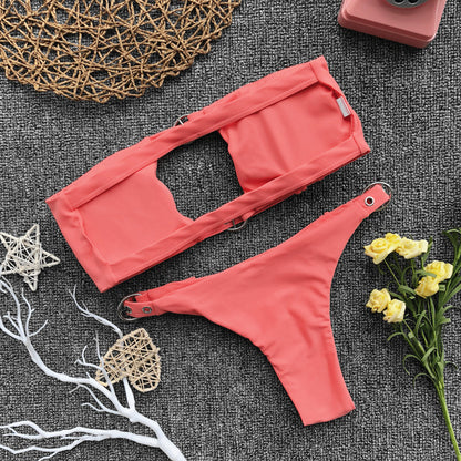 Buckle Bikini Button-down Swimwear