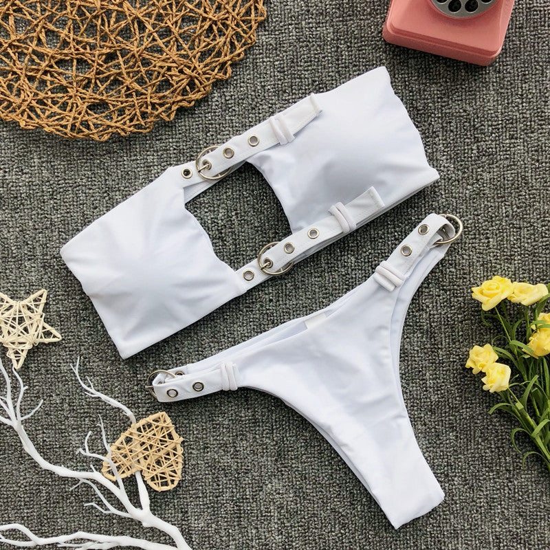Buckle Bikini Button-down Swimwear