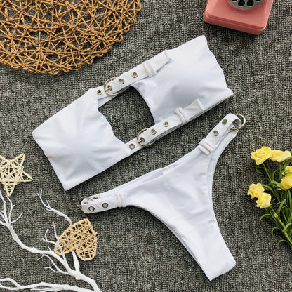 Buckle Bikini Button-down Swimwear