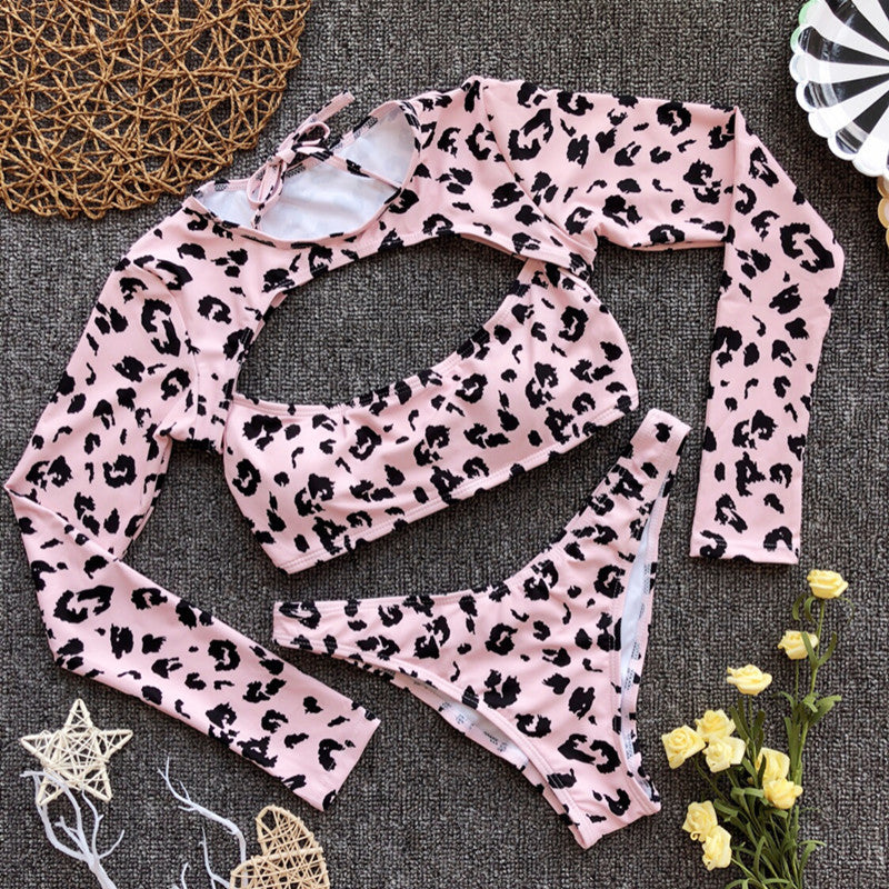 Leopard Bikini Long Sleeve Swimwear Swimsuit